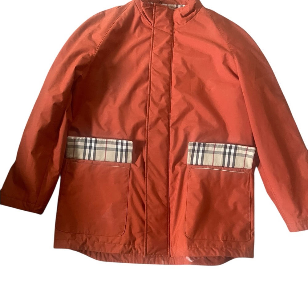 Burberry Orange Jacket with Plaid Pockets MADE IN USA rare MEDIUM field jacket